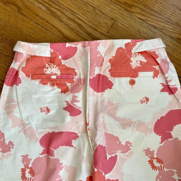 Ann Taylor Petites Wide Leg Cotton Ivory & Coral Floral  Print Cropped Pants 6P - Picture 7 of 8